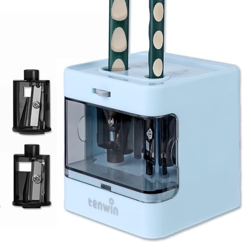 tenwin Elektrischer Bleistiftspitzer, Duale Stromversorgung, Geeignet für tragbare Bleistiftspitzer von 6-12mm Buntstiften, Künstler/Erwachsene/Büro/Schule/Haus, Blau