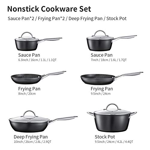 HITECLIFE Pots and Pans Sets, Nonstick Cookware Set 10 Pieces, Induction Pan Set, Chemical-Free Kitchen Sets, Saucepan, Frying Pan, Saute Pan, Stock Pot, Black 2 Gallery Image