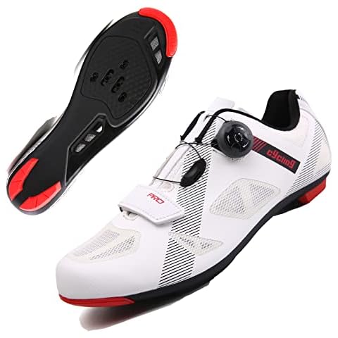 Men Cycling Shoes Bike Shoes New Upgrade Mountain Bike Shoes with Cleats Premium Bike Shoes for Men Spin Shoes Bike Footwear Men Cycle Shoes White Cover