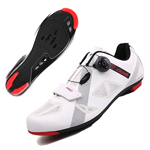 Men Cycling Shoes Bike Shoes New Upgrade Mountain Bike Shoes With Cleats Premium Bike Shoes For Men Spin Shoes Bike Footwear Men Cycle Shoes White #TOP3
