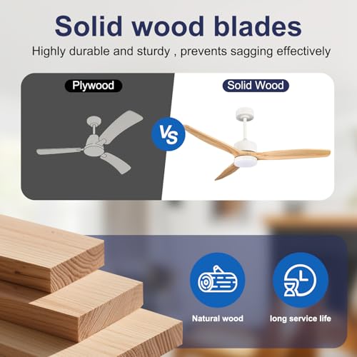Image of TCL 52 inch Natural Wood Downrod Ceiling Fan with Light & Remote