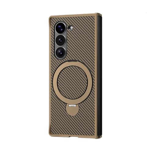 Coque en cuir et fibre de carbone dorée luxe pour Samsung Galaxy Z Fold6