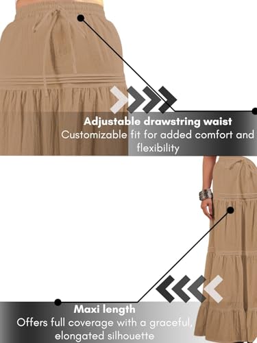 Image of GRECIILOOKS Women's Summer Ruffle Hem PolyBlend Maxi Skirt | High Waist Long Skirt's | Plain A-Line Flowy Skirt for All Occasions | Elegant Boho Style