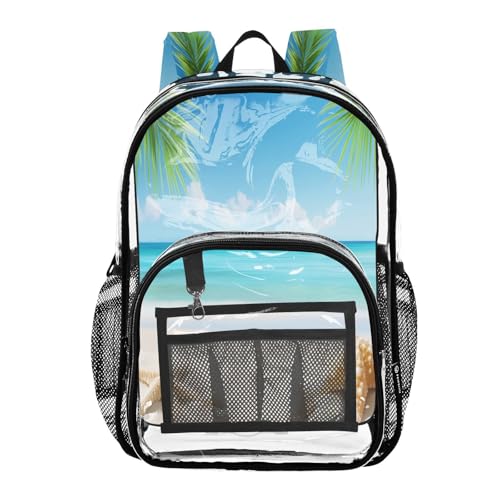 Sunny Beach Clear Backpack - Stadium Approved Large 15.7-inch Waterproof Transparent Bag for Sports, Concerts, Work, Travel#208