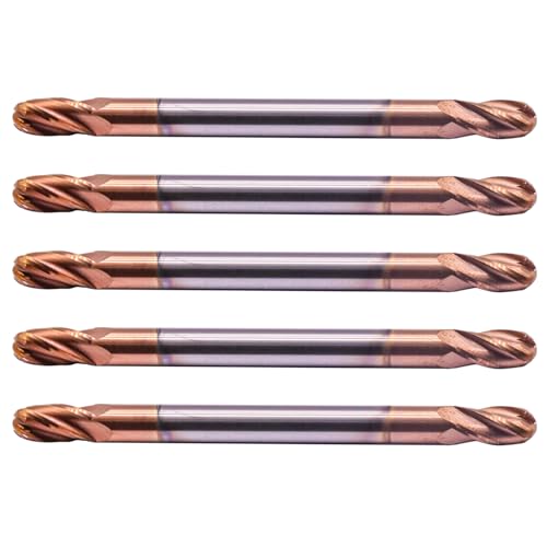 Image of 5Pcs 3 /16 inch 4 Flute Carbide Ball Nose End Mill, Double End, TiSiN Coated | Solid Carbide, 30 Helix, 3 /16 inch Cutting, 3 /16 inch Shank, 3 /8 inch LOC, 2-1 /2 inch OAL, for Milling Alloy Steel, Carbon Steel, Cast Iron