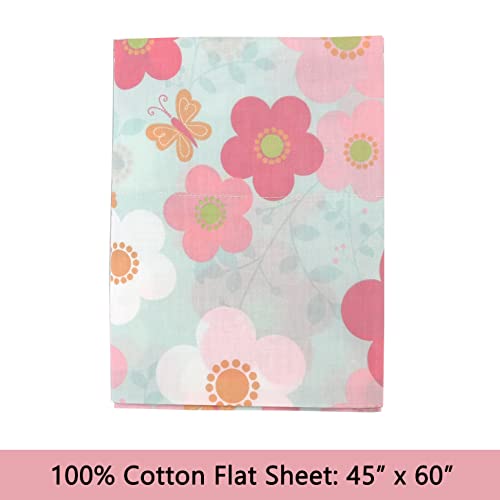 Image of Cozy Line Home Fashions 100 Cotton 3 Piece Toddler Sheet Set, Soft Breathable Crib Bedding Set for Girls Includes a Flat Sheet, a Fitted Sheet, a Pillowcase, Flower Rosa Flourish Butterfly Pink