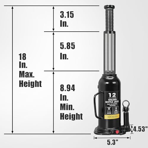 Torin 12 Ton (24,000 LBs) Capacity Hydraulic Welded Heavy Duty Bottle Jack, AT91203BB , Black by Torin - Image 2