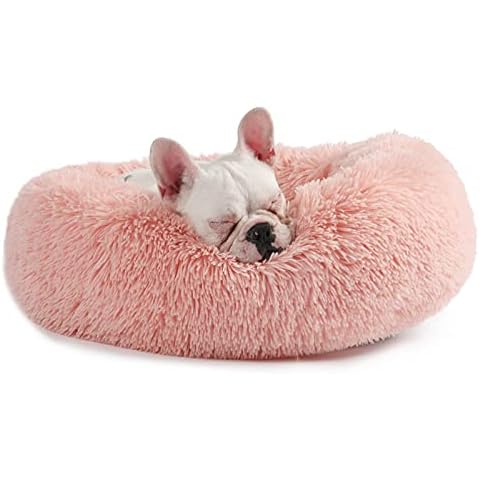 veehoo Warming Round Dog Bed for Dogs & Cats, Luxurious Faux Fur Donut Cuddler, Bolster Pet Bed & Sofa, Extra Plush Dog Pillow & Couch, Machine Washable, Pink Cover