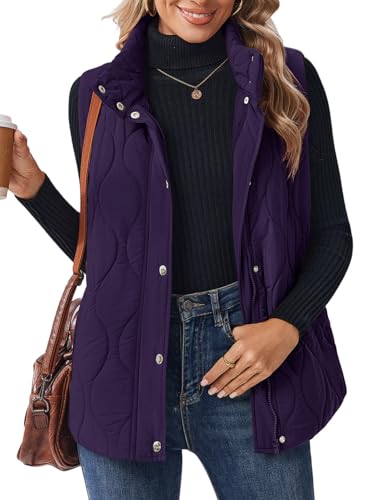 Zeagoo Puffer Vest Women Sleeveless Quilted Jacket Lightweight Snap Zip Up Stand-up Collar Down with Pockets Outerwear