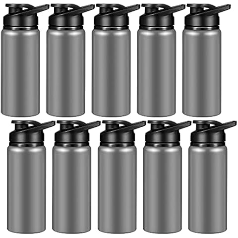 CHENGU 10 Pieces Water Bottle Bulk 20 oz Aluminum Reusable Bottles Lightweight Snap Lid Water Bottle Easy Carry Leak Proof Travel Bottles for Gym Sports Camping Hiking Fishing (Gray) Cover