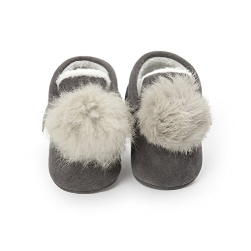 CoKate Baby Moccasins with Fur Fleece Warm Snow Boots Leather Baby Shoes for Boys Girls (4.7 inch/6-12 Months, Dark Grey)