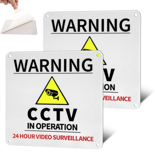 Aluminium CCTV in Operation Sign Pre-drilled & Self-Adhesive CCTV in Operation Sign 2 Pack 15 x 15cm Waterproof UV-Resistant Camera Signs Outdoor for Home Office Store Warehouse
