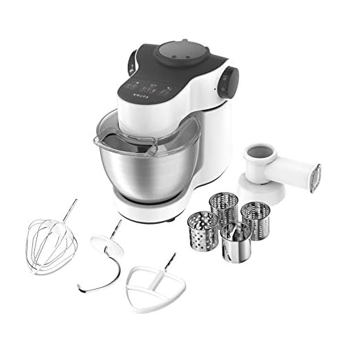 Krups Master Perfect KA3121 - Robot de cocina (1000 W, 7 velocidades + función de pulso, cuenco de acero inoxidable de 4 l, incluye 2 accesorios: set de hornear, tallar, color blanco)