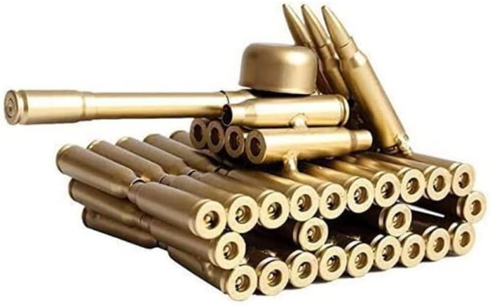 ZIF Bullet Shell Casing Shaped Army Tank Metal Sculpture,Great Decorative Artwork Model Gift for Home,Study Room Decorations Item