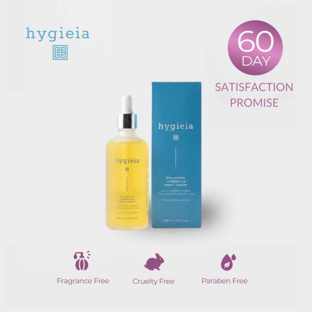 Hygieia + Bio-Active Idebenone Smart Serum with Liposomal Delivery - Potent Antioxidant Face Serum for Anti-Aging, Firming & Environmental Defense - Vitamin C & E, Hyaluronic Acid & Hibiscus (3.3 oz)