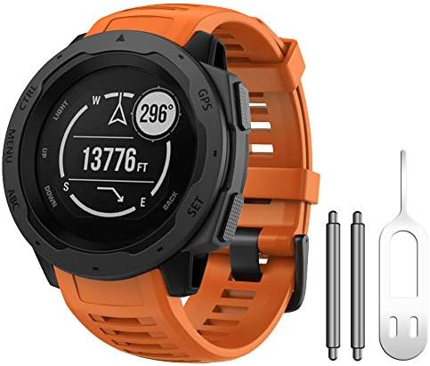 ANCOOL Compatible with Garmin Instinct Bands, Soft Silicone Strap Sport Wristband Replacement for Garmin Instinct 2/Instinct Esports/Solar/Tide/Tactical GPS Smartwatch (Orange)