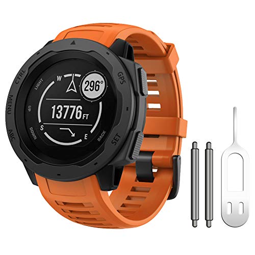 NotoCity Bracelet Compatible Garmin Instinct, Bracelet en Montre de Remplacement en Silicone Souple Compatible Montre Garmin Instinct Sports GPS Montre avec Adaptateur(Orange)