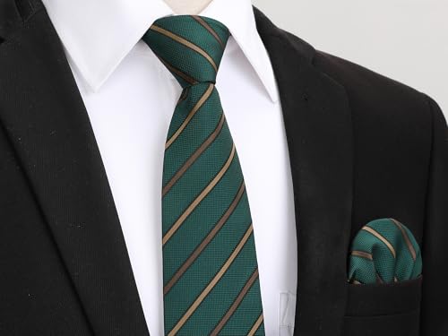 Image of HISDERN Mens Striped Ties Classic Silk Woven Tie and Pocket Square Set Formal Business Necktie Handkerchief for Wedding