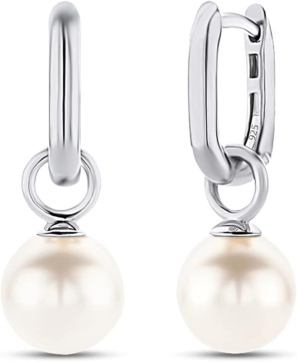 Chain Link Charm Freshwater Cultured Pearl Drop Hoop Earrings Jewelry Gift For Womens In 14K Gold Over Sterling Silver