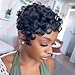 PangDongLai Short Layered Pixie Cut Wigs for Black Women 1b,1b/4,1b/99j Fashion Color for Everyday Use Glueless Pixie Cut Human Hair Wigs With Bangs Brazilian Virgin Curly Human Hair (1b)