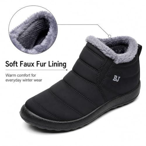 Image of Winter Snow Boots for Women Men, Lightweight Water-Resistant Boots | faux fur lining, rubber sole, warm winter wear, dog walking, errands, light snow, indoor outdoor