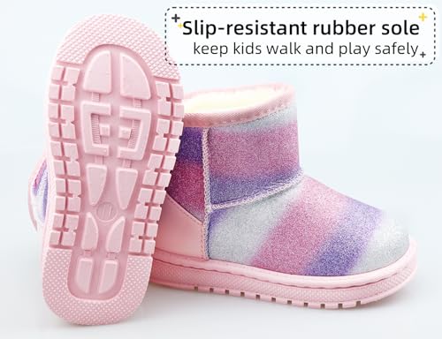 Image of Girls Winter Boots Toddler Girl Boots Warm Sparkle Sequin Outdoor Non-Slip Snow Boot for Little kids