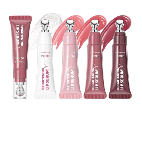 URQT Brightening Lip Serum, Hydrating Glossy Lip Oil with Metal Applicator, Plumping Moisturizing Lip Care Tint, Non-Sticky High Shine Lip Glow for Dry Lips (4PCS)