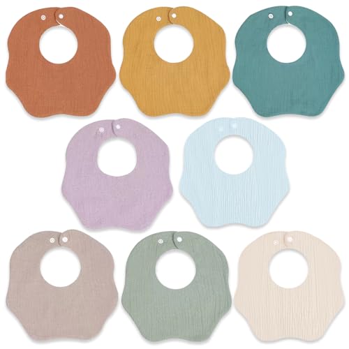 Image of Hwieccogts Baby Bibs Muslin Drool Bibs 8 Pack for Unisex Boys Girls,Muslin Bibs for Drooling and Teething,Soft Adjustable Newborn Muslin Baby Bib , Large