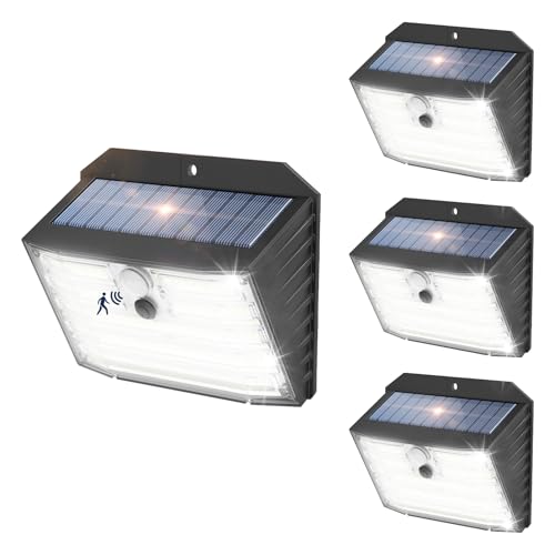 EIUIO Solar Lights Outdoor, Solar Motion Sensor Outdoor Lights, IP65 Waterproof Solar Fence Lights with 3 Lighting Modes, Outdoor Solar Lights for Yard Garden Patio Garage (4Pack)