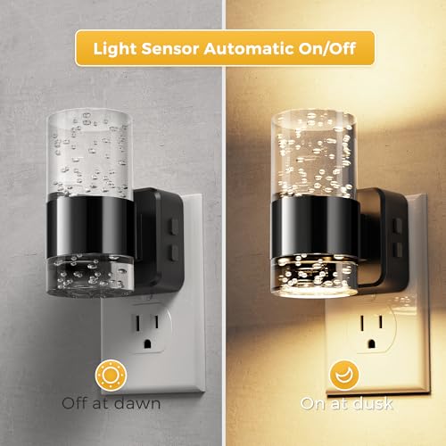 Image of L LOHAS LED Night Lights Plug into Wall, Dimmable Night Light with Dusk-to-Dawn Sensor, Cool White /Soft White /Amber 3 Color Light, Adjustable Brightness, Bubble Nightlight with Rotatable Plug Hallway