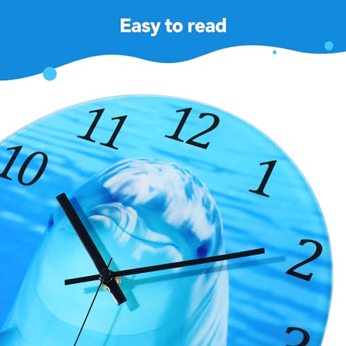 Image of 12 inchDolphin Wall Clock Battery Operated Non Ticking Beach Ocean Fish Clock | VIKMARI Coastal Nautical Quartz Analog Clock Silent Modern Wall Decorative for Office Bedroom Living Room Bathroom