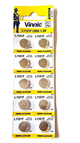 AG8 L1121 LR1120 191 V8GA Vinnic pila alcalina (, 10 unidades) utilizar para relojes, calculadoras, Toys, lásers, relojes, termómetros, y otros productos electrónicos Cover
