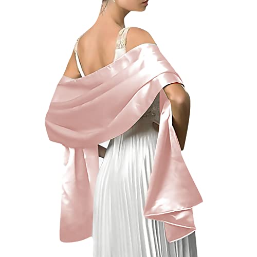 Elegant Soft Wraps Ladies Scarves,Women Satin Chiffon Evening Scarves Silky Solid Color Cape Shawl Lightweight Wraps Stole For Weddings Bridal Bridesmaids Proms Parties (Color : Pink)