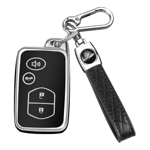 QBUC for Toyota Key Fob Cover with Keychain, Car Key Case Protection for Toyota Fit for Toyota Camry Avalon Corolla Highlander Prius RAV4 Venza, for Toyota Key Fob Protector (Silver-Black) Cover
