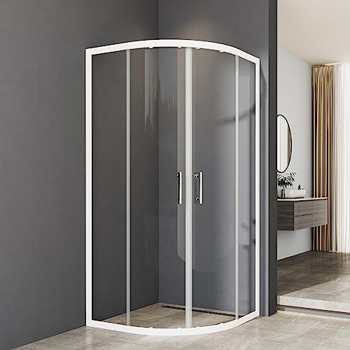 Duschkabine Viertelkreis 90x90x185cm Weiß Duschkabine Rund Dusche halbrund Dusche mit Schiebetüren aus 6mm ESG Sicherheitsglas, Duschtüren Radius 550mm, ohne Duschwanne