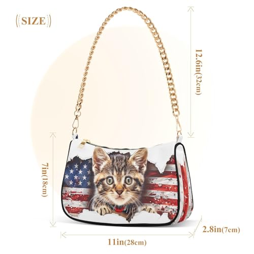 Image of Shoulder Bags for Women American US Flag Independence Day Patriotic Hobo Tote Handbag Small Clutch Purse with Zipper Closure