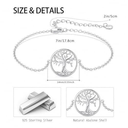 Image of Tree of life Bracelets Sterling Silver Hypoallergenic Tiny Family Tree Good Luck Bracelet Jewelry for Mother