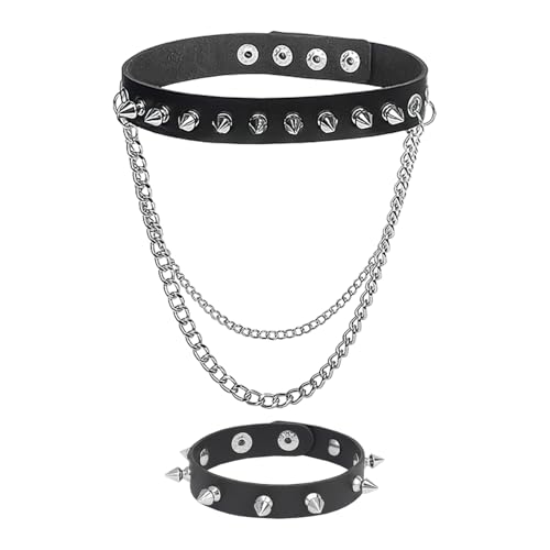 YSJCHEBS 1 Pieza De Collar De Remaches, 1 Pieza De Brazalete De Remaches, Joyería De Remaches para Mujeres, Collar De Remolque De Cadena Personalizado, Joyas Góticas, Accesorios Punk