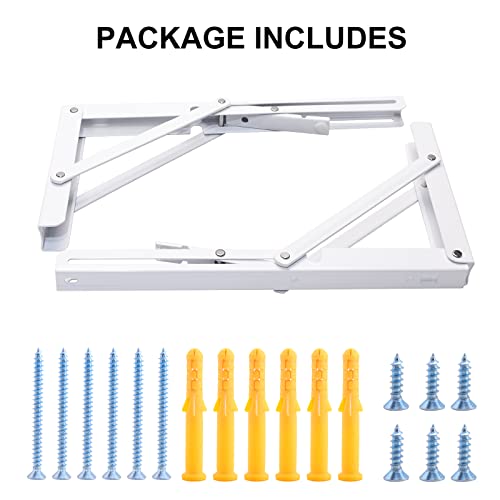 Image of YUMORE Folding Shelf Brackets, 12 Inch Heavy Duty L Bracket, White, 2 Pack | High-Quality Metal, Easy to Install, DIY Collapsible Shelf Bracket for Workbench Folding Table Hinge, Max Load: 330lb