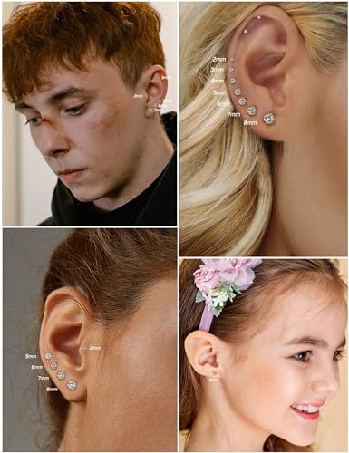 18K Gold Plated 5A Cubic Zirconia Threadless Flat Back Earrings - Surgical Stainless Steel Simulated Diamond Studs for Women & Men - Dainty Push Pin Cartilage Earrings - Hypoallergenic4