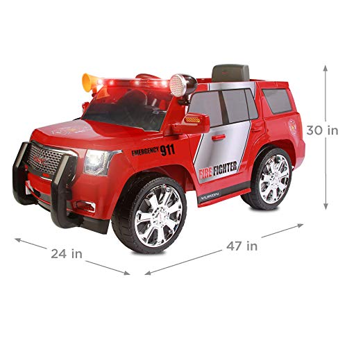 Rollplay 6 Volt GMC Yukon Denali Fire Rescue Toy, Battery-Powered Kid's Ride on Car, Red - Thumbnail 3