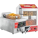 CROSSON Hot Dog Dampfgarer 42L, 175 Hot Dogs und 50 Brötchen,Elektrische Fritteuse mit öl 6L, Kommerzielle Elektrische Fritteuse aus Edelstahl mit Ablaufhahn,Timer