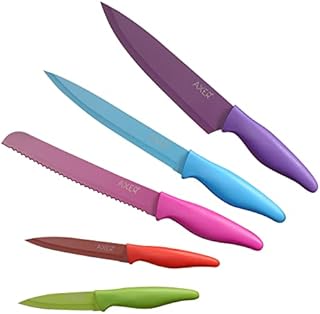 Axer Coloured Knife Set - Sharp Knife Set Non-Stick - Kitchen Knives Set High Carbon Steel - Colour Coded Knives 5 Piece with Non-Slip Handle - Sharp Kitchen Knife Set