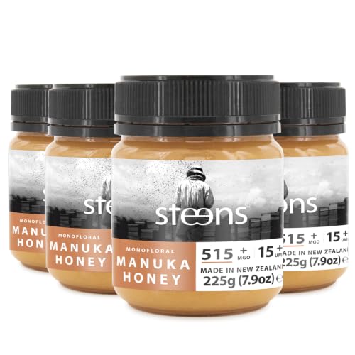 Steens 100% Pure New Zealand Raw Manuka Honey, MGO 515+ UMF 15+, 4 x 7.9 oz