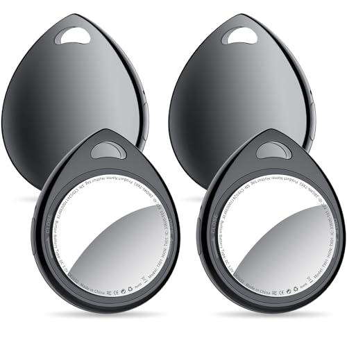 QCOQ® Tags 4er Pack Schwarz Kompatibel mit Apple Wo ist? App (Nur iOS) für Taschen/Keys, Austauschbarer Akku
