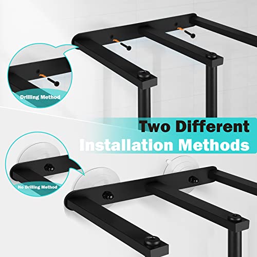 Kocwell Towel Racks For Bathroom Wall Mounted, 3 Bar Bathroom Towel Holder With Extra 4 Suction Cups And 5 Hooks, Bathroom Towel Storage, Metal Bath Towel Holder For Large Towel Washcloths, Black #TOP2