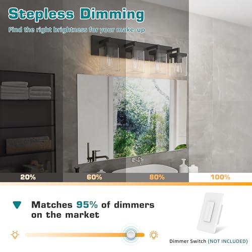 Image of Bathroom Vanity Light, Square Design 4 Lights Morden Bathroom Lighting Fixtures Over Mirror, Black Bathroom Light Vanity Fixtures for Bathroom /Living Room /Bedroom
