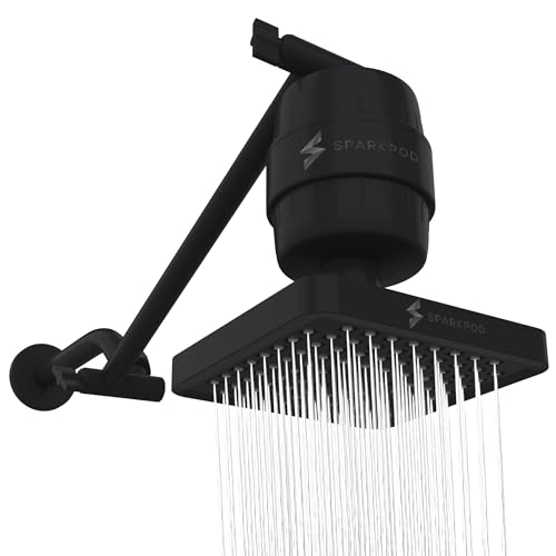 Image of SparkPod Filtered Shower Head w / 11 inch Shower Arm, 6 inch Round, Black Matte