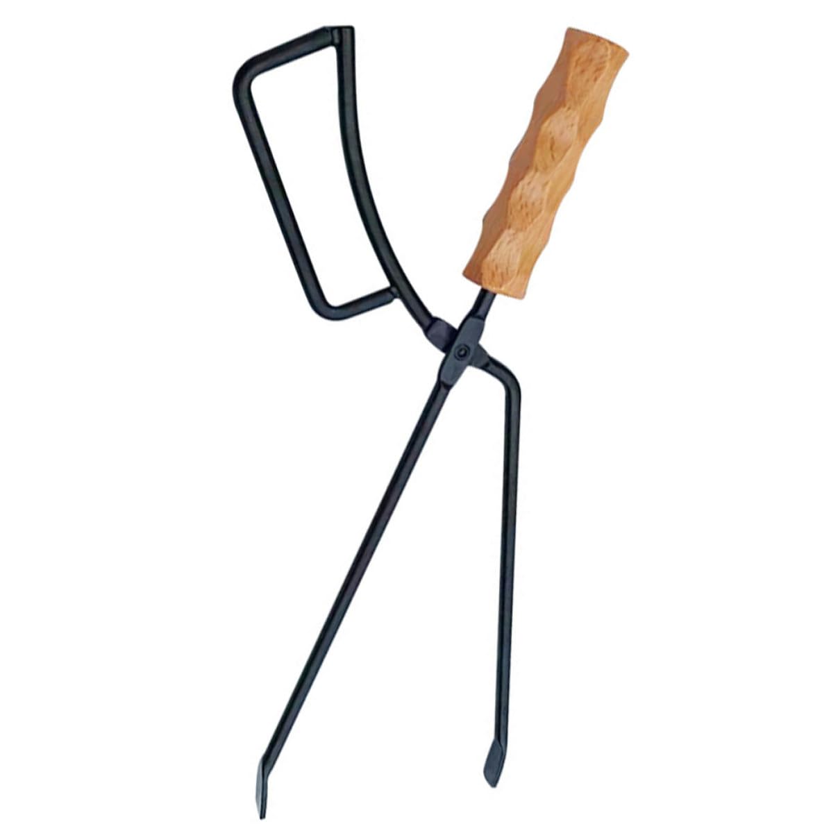 Pinza per Barbecue Manico in Legno, Strumento per Controllo Fuoco da Campeggio, Pinza per Carbonella in Ferro per Attività Outdoor e Falò