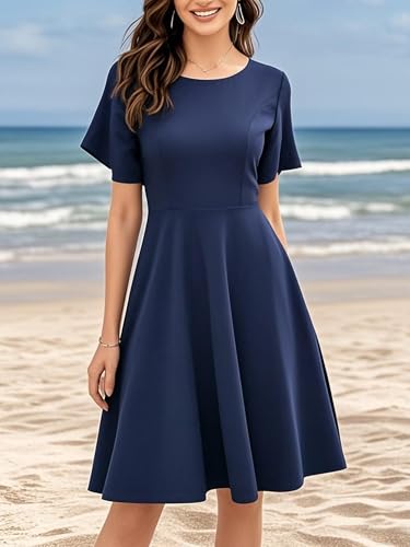 Image of oxiuly Wedding Church Vintage Cocktail Dresses with Pockets Summer Casual Floral Dress for Women Flare376